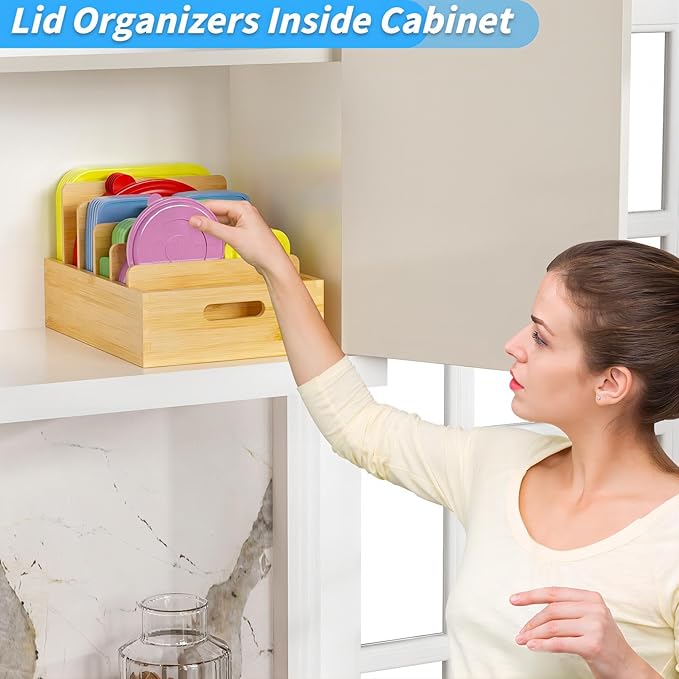 Kiasthome Bamboo Lid Organizers Inside Cabine, Kitchen Cabinet Organizer