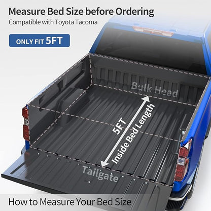 oEdRo Soft Tri-fold Truck Bed Tonneau Cover Compatible with 2005-2015 Toyota Tacoma with 5ft Bed, Fleetside with Track Rail System