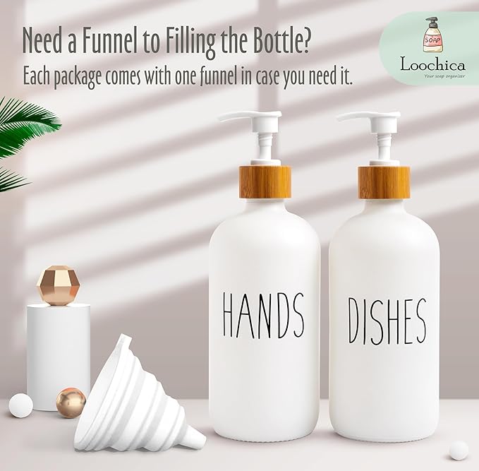 LOOCHICA 2 Pack White Glass Soap Dispenser Set