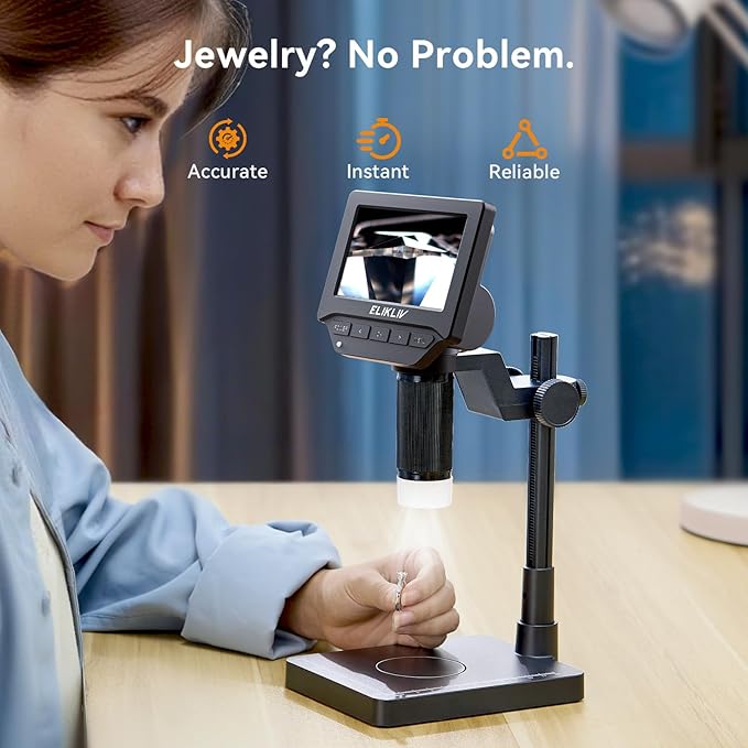 Elikliv EDM4C Coin Microscope with Scale：4.3" Digital Microscope with Adjustable LED, Error Coin Magnifier with Screen & Weighing Scope for Collectors, Jewelers, Students, Windows/Mac Compatible