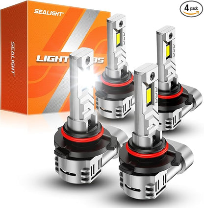 SEALIGHT HB3 9006 Bulbs, 60000LM 8X Brightness 9005 HB4 Bulbs, 6500K Cool White, 15000RPM Fan, Plug and Play, IP68 Waterproof Light Bulbs, Pack of 4