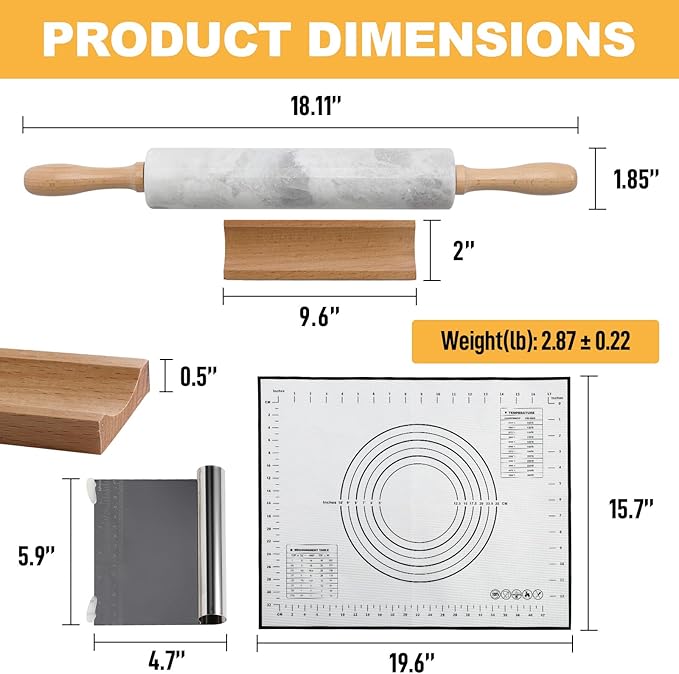 Koville African Natural Marble Rolling Pin, Non-Stick Polished Dough Roller