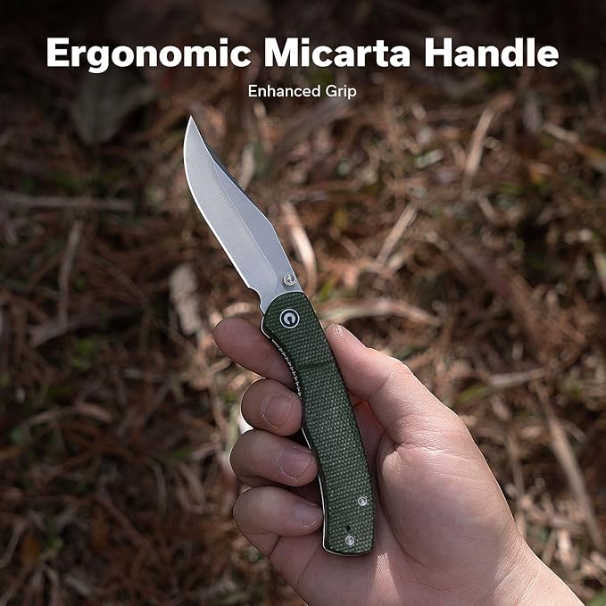 CIVIVI Clingman EDC Pocket Folding Knife with Titanium Reversible Clip, 2.99" Nitro-V Blade Micarta Handle Liner Lock Knife, Gift for Men Women C23065-4 (Green)