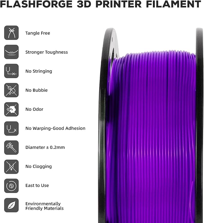 FLASHFORGE PLA Filament 1.75mm, 3D Printer Filament 1kg (2.2lbs) Spool, Dimensional Accuracy +/- 0.02mm, 3D Printing Filament Easy to Use and Fits for Most FDM 3D Printers (Purple)