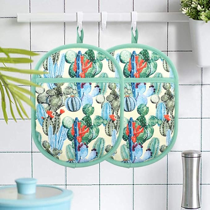 Pot Holders Set of 2 with Transparent Clear Silicone Shell and Nice Cactus