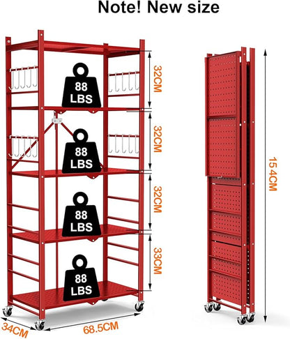 Storage Shelves with 20 Hooks, 5-Tier Foldable Shelves