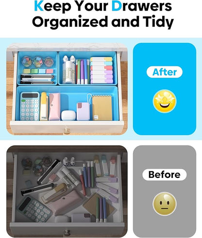 10 Pack Large Size Plastic Drawer Organizers Set, 3 Sizes Desk Drawer Organizer