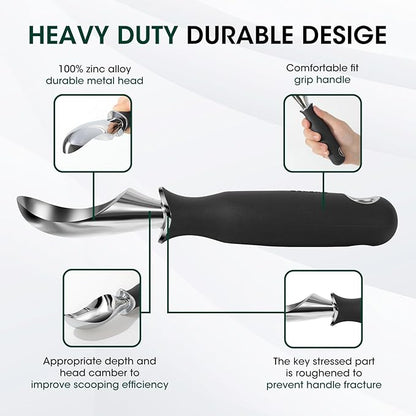 Beneno Heavy Duty Ice Cream Scoop - Upgraded Anti-Fracture Design, Comfortable Grip Long Handle, Effortless Scooping & Dishwasher Safe, Black