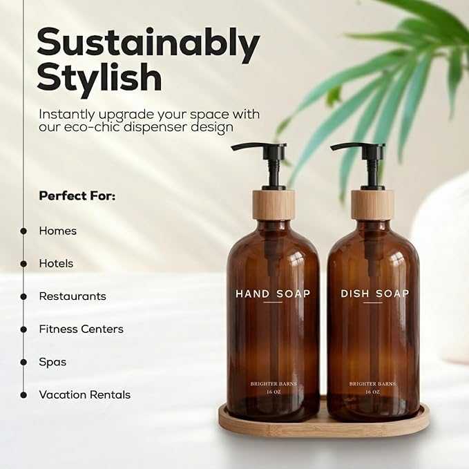 Amber Glass Hand and Dish Soap Dispenser Set by Brighter Barns