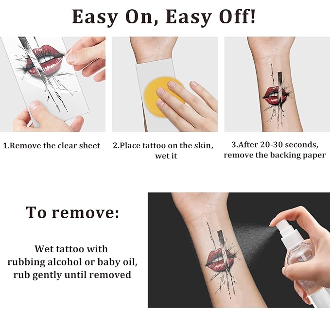 77 Sheets Temporary Tattoos for Adults and Kids, Cool Waterproof Fake Tattoos, Black and Red Trash Polka Half Arm Sleeve Small Tattoos