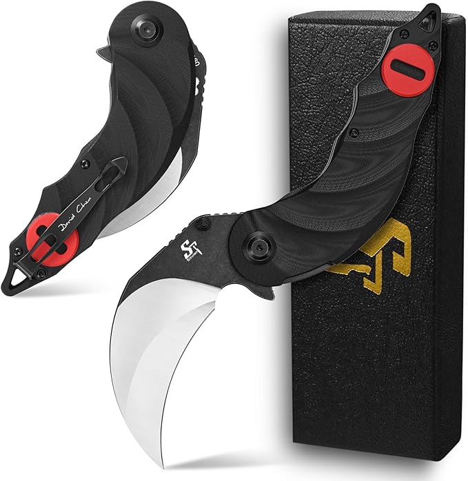 Sitivien ST160 Pocket Folding Knife,K110 Steel Blade with G10 Handle EDC Tool Knife for Outdoor Camping,Hiking,Fishing(Red)