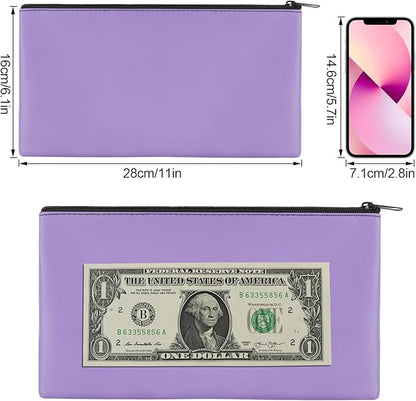 2 Pieces Money Bags With Zipper , 11x6.1 inch Money Pouch, Bank Bag, Cash Bag , Check Wallet, Cosmetics(Purple)