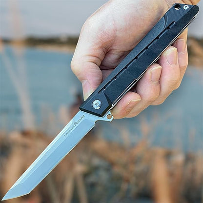 TACTICAL GEARZ Pocket Folding Knife for EDC, G10 Handle, D2 Steel Tanto Blade, Includes Sheath (Nyx)
