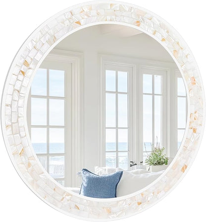 Tanmicoshomy Round Wall Mirror 28 Inch, Circle Mosaic Mirror