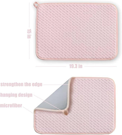 Pink Dish Drying Mats for Kitchen Counter, 2 Pack Dish Drying Mat Drying Pad