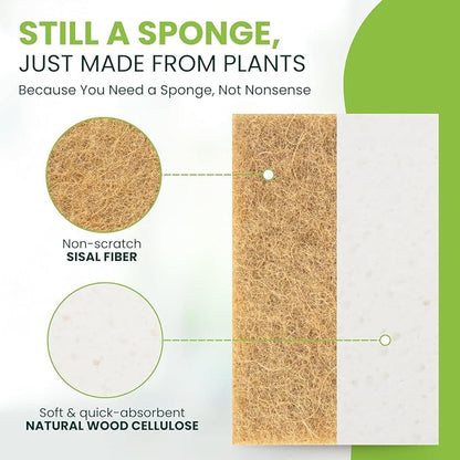 Tieralia Lemon Dish Soap Bar & Natural Plant-Based Dish Sponge Bundle | 2-Pack Solid Dish Soap + 12 Eco-Friendly Biodegradable Kitchen Sponges