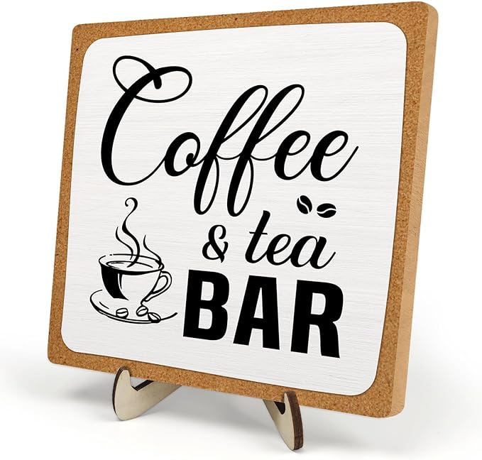 Rustic Coffee & Tea Bar Decor Sign, Funny Wooden Plaque