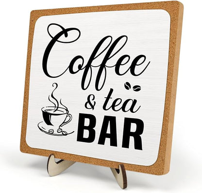 Rustic Coffee & Tea Bar Decor Sign, Funny Wooden Plaque