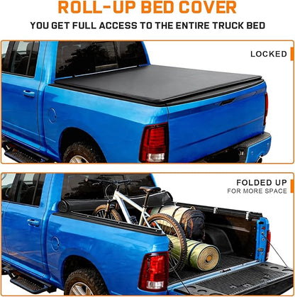 RHOBRA Soft Roll-Up Truck Bed Tonneau Cover Compatible with 2016-2023 Toyota Tacoma 6ft Bed (Excl. Trail Edition) | 26.5oz Heavy-Duty Vinyl | Weather Resistant Bed Cover for Pickup Truck | No-Drill