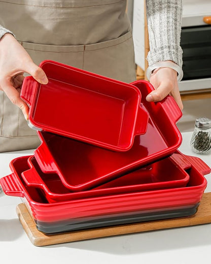 Casserole Dishes For Oven, Heat-Resistant Ceramic Bakeware Set Of 4 Rectangular