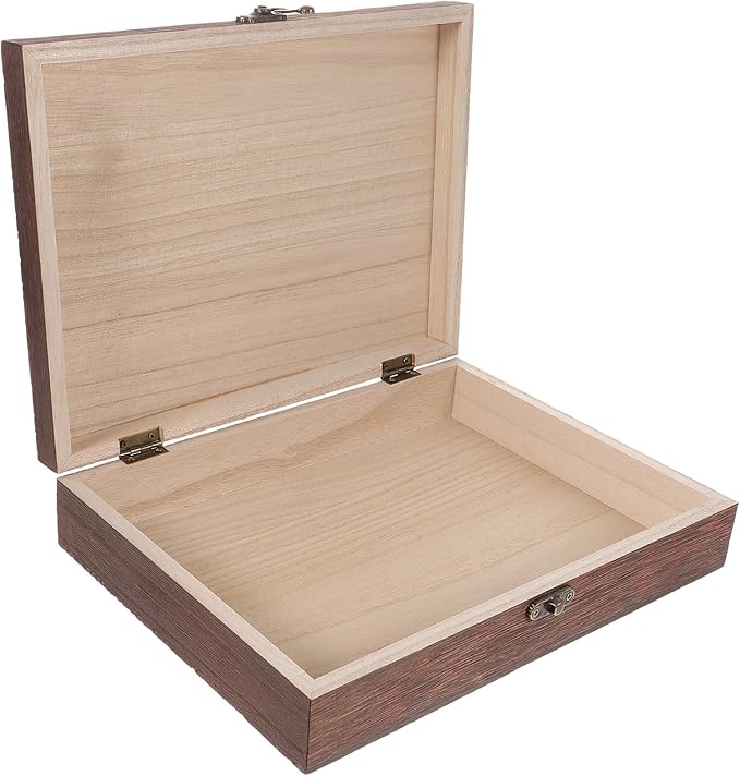 Wooden Storage Box Vintage Storage Container Wooden Keepsake Trinket Rustic Jewelry Box 10.23 X 7.87 X 2.36 Inches Brown