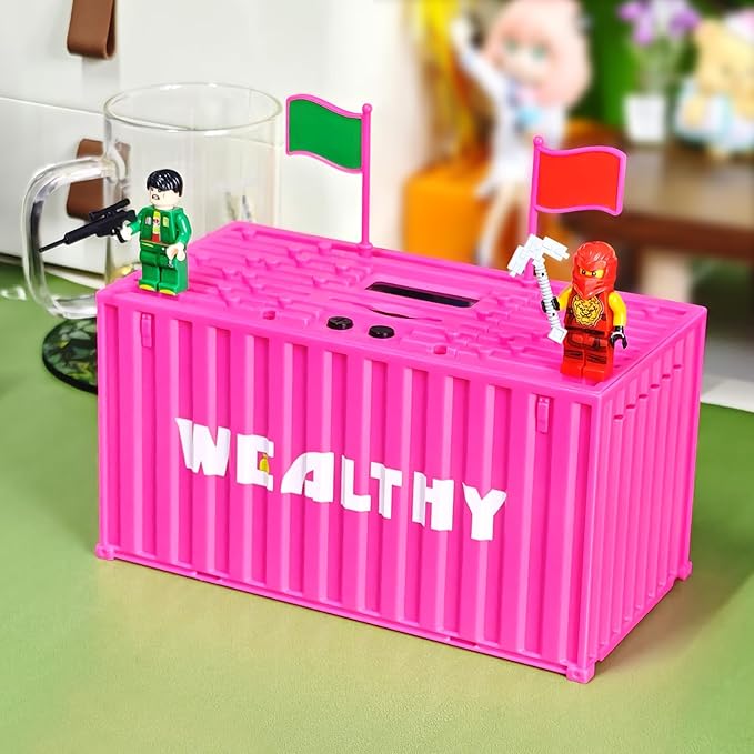 Piggy Bank for Kids, Unbreakable Building Blocks Container Money Saving Box for Adults, Digital Coin Counting Bank with LCD Counter, Great Children’s Gifts for Birthday, Easter, Christmas Pink