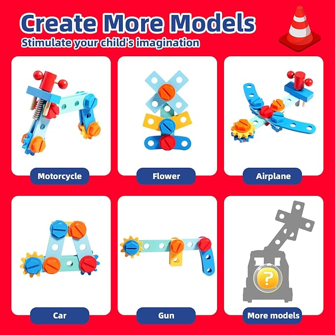 Toddler Tool Set - 33 PCS Wooden Kids Tools with Firetruck-Shaped Box / Bench, Montessori Educational Pretend Play Preschool Toys Gifts for 3 Year Old boy Girl Kids, STEM fine Motor Skills Tool Set