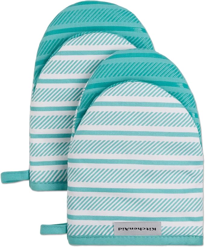 KitchenAid Albany Mini Oven Mitt 2-Pack Set, Aqua Sky