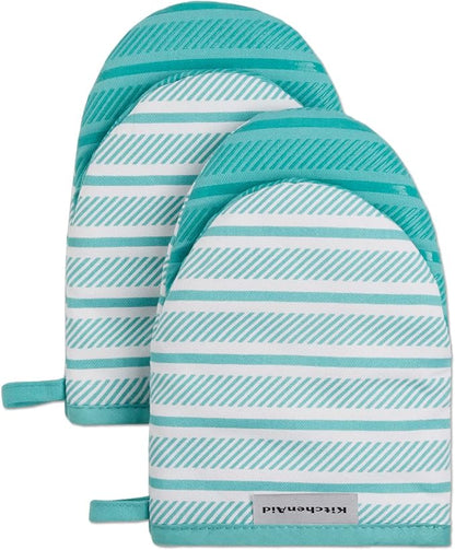 KitchenAid Albany Mini Oven Mitt 2-Pack Set, Aqua Sky