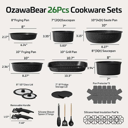26 Pcs Pots and Pans Set Non Stick, Ceramic Cookware Set Non Toxic
