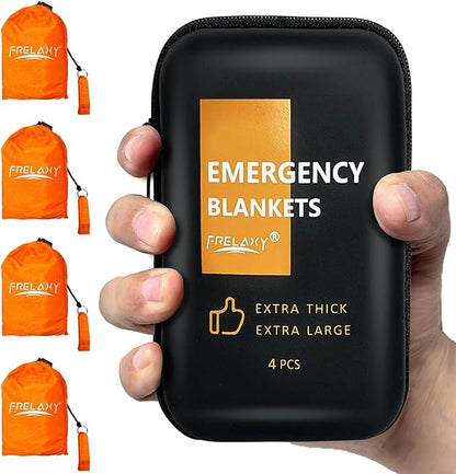 Frelaxy Emergency Blanket 2-Pack/4-Pack, Extra-Thick Extra-Large Space Blankets with Whistles, Storage Pouchs, and EVA case