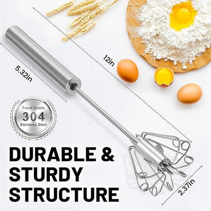 2026 Upgraded Semi-Automatic Stainless Steel Egg Beater – Hand Push Whisk