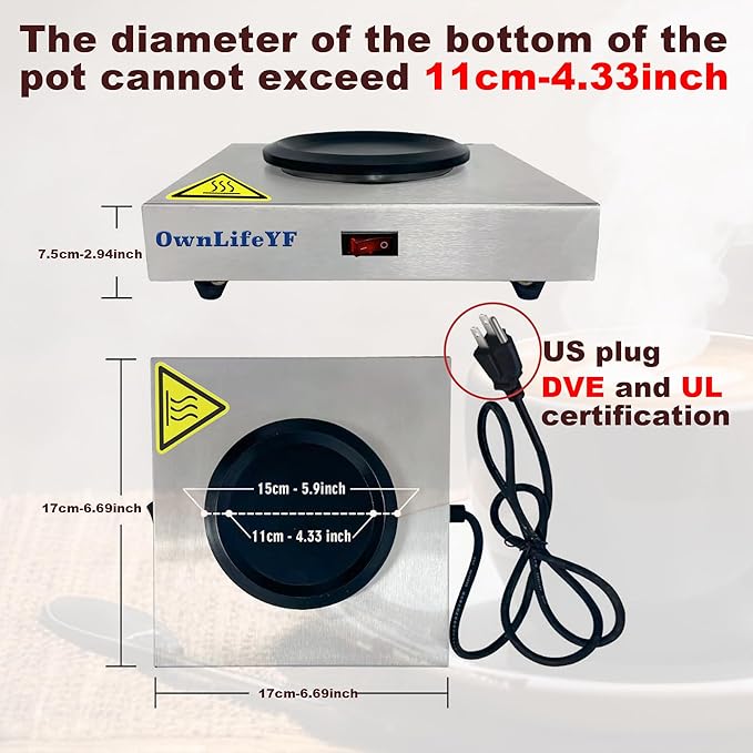 Commercial Coffee Warmer, 60W 176℉ Single Burner Decanter Warmer Plate