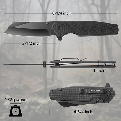 FLISSA Folding Knife, 4-3/4" Reverse Tanto Folding Pocket Knife, Black Stonewash Blade, G10 Handle, for Hunting, Survival, Camping and Outdoor Activities, Great Gifts for Dad, Husband, Friend