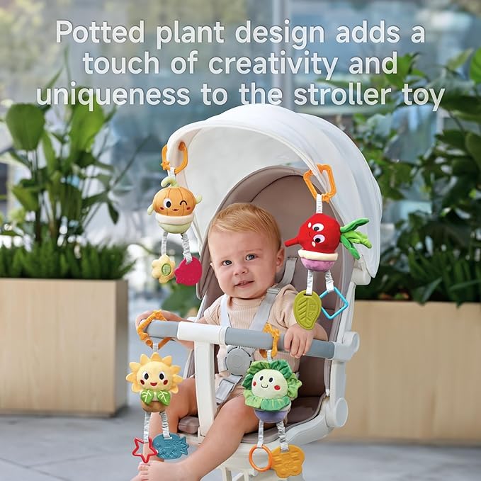 TUMAMA Baby Toys 0 3 6 12 Months, Soft Hanging Stroller Toys Potted Plant Crib Car Seat Toys, Infant Newborn Crinkle Infant Rattles with Teether Squeaky Sensory Developmental Toy