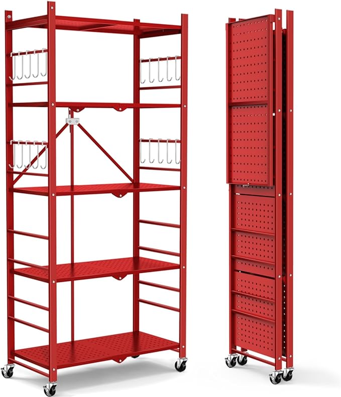 Storage Shelves with 20 Hooks, 5-Tier Foldable Shelves