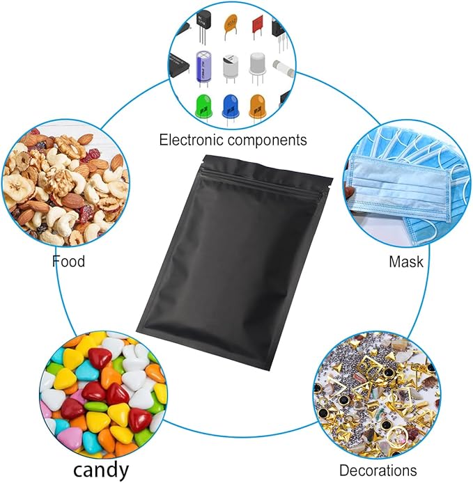STUs 100 Pack Smell Proof Bags 3.1 x 5.1 Inch Resealable Stand-Up Mylar Bags Foil Pouch Double-Sided Pouch Matte Black