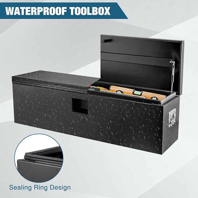 Underbody Truck Tool Box Steel Storage ToolBox, Tool Chest Organizer w/Lock and Keys For Pickup, Truck Bed, RV, Trailer, Heavy Duty Waterproof Black Box,48 x 15 x 15 Inch