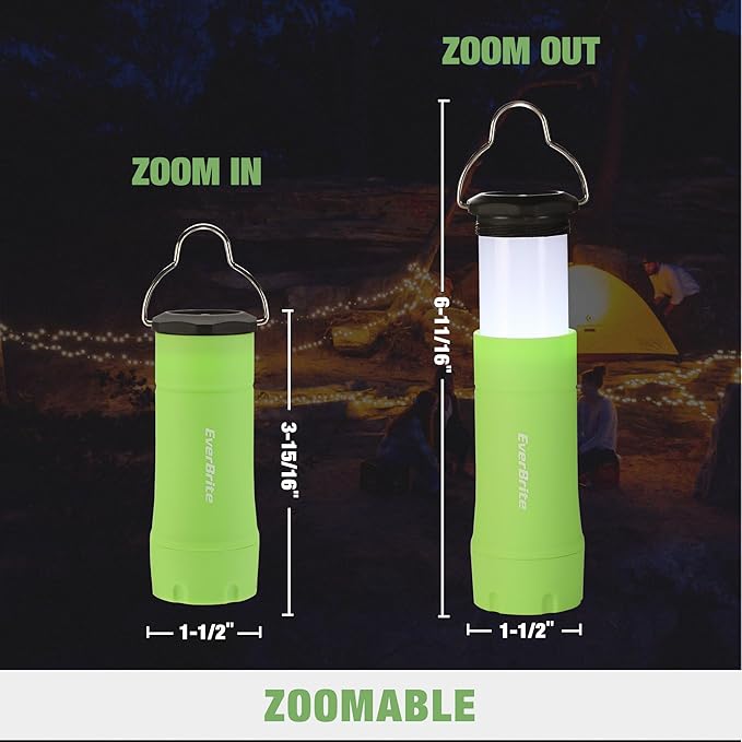 EverBrite 2-in-1 Mini Lanterns and Flashlights, Zoomable Flashlight Lantern Combo with 3 Modes, Camping Essentials, 2PC Battery Powered Lantern for Hurricane, Hiking, Home, Emergency