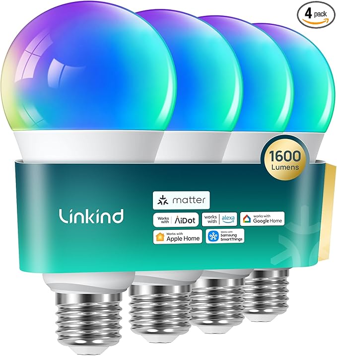 Linkind Matter Smart Light Bulb, 1600LM 100W Smart Bulbs Work