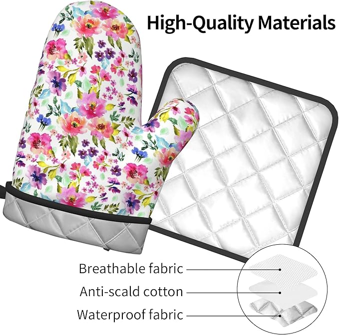 Floral Oven Mitts and Pot Holders Sets Spring Summer Kitchen Mitts Colorful