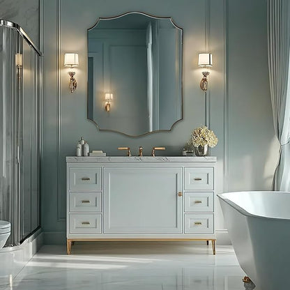 ANDY STAR 30"x40" Brushed Gold Bathroom Mirror, Large Rectangle Scalloped Mirror