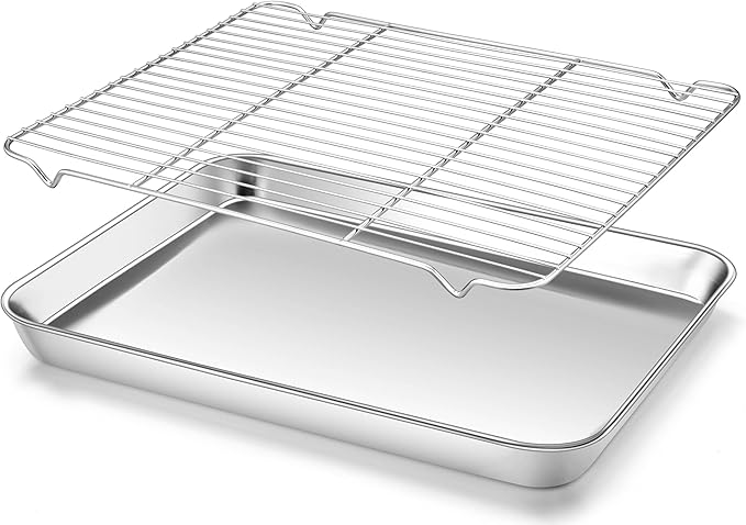 Homikit Baking Half Sheet with Rack, Metal Bacon Tray with Wire Cooling Rack