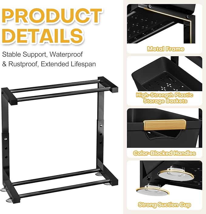 Homde 2-Tier Under Sink Organizer: 2pcs Set Adjustable Pull Out Drawer