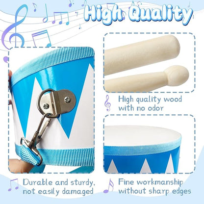 Kids Drum Set,8 Inch Wooden Drum Toys,Educational Baby Musical Toy with an Adjustable Strap and 2 Drumsticks,Sensory Musical Instrument Toys for Toddler,Kids,Boys & Girls