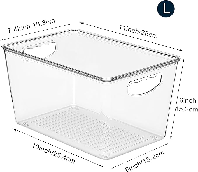 theaoo Clear Storage Bins with Lids Stackable - Large Plastic Containers for Pantry Organization and Storage - Perfect for Kitchen,Fridge,Laundry Room,Bathroom,Garage,Closet,Cabinet Organizer - 6 Pack