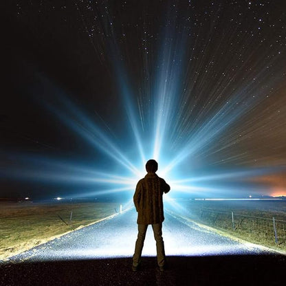 Powerful Spotlight - Super Bright 6000 Lumen Rechargeable Flashlight with 3 Light Modes, Long Battery Life, Waterproof, Durable ABS & Aluminum Alloy Construction, Adjustable Tripod & Strap