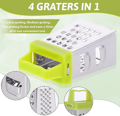 8 Pcs Mini Cheese Grater Professional Box Grater Stainless Steel Garlic Ginger Small Food Shredder Spices Gadget with 4 Sides Safe Zester for Kitchen Cheese Chocolate Vegetable Potatoes