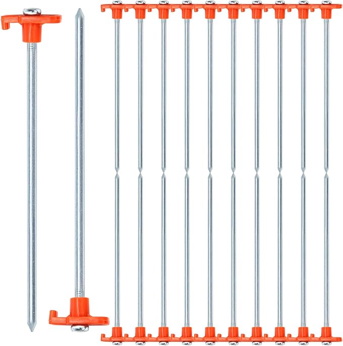 Yesland 20 Pack Tent Stake Heavy Duty, 10 Inch Non-Rust Metal Tent Pegs Ground Yard Stake Tent Spikes for Camping Patio, Garden, Canopies, Grassland, Outdoor, Hiking, Orange
