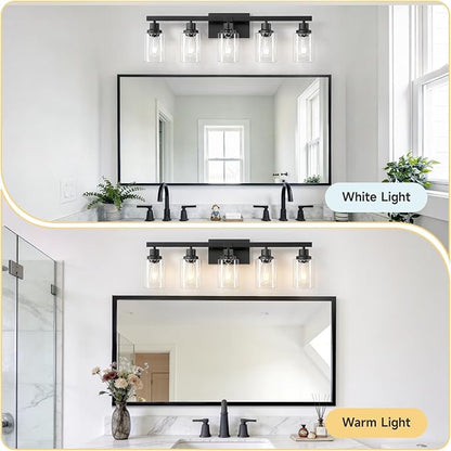 DIKAIDA 5-Light Black Bathroom Vanity Light, Modern Vanity Lighting Fixture